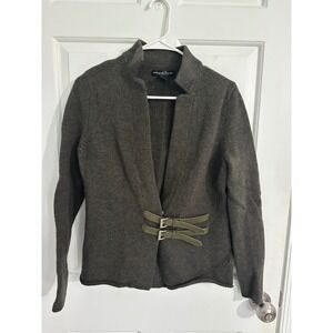 Marina Luna Merino Wool Olive Green Buckle Detail Knit Cardigan‎ Sweater Size M